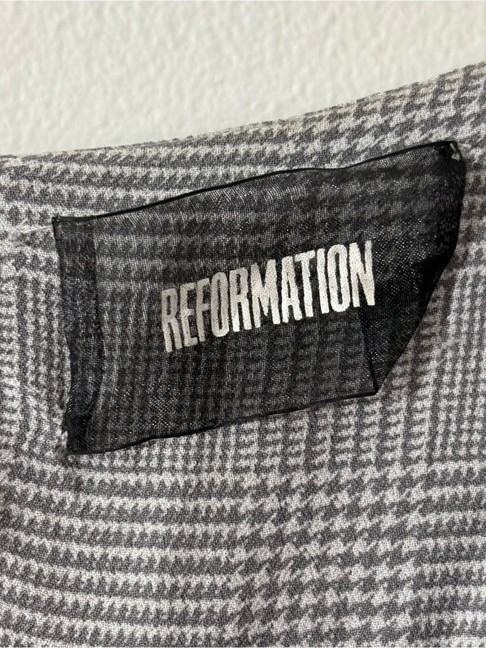 Reformation “Wilder” grey/white tartan square-neck mini dress (size 8) - Picture 6 of 7